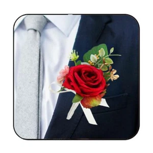 Bride Wedding Flower Boutonniere Red Rose Groom Buttonholes Prom Suit Decorat... - Picture 1 of 7