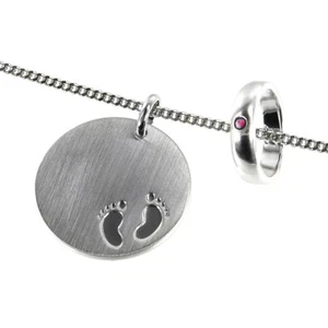 Set Taufe Geburt Kinder Baby Füsschen mit Kette und Taufring inklusive Gravur - Picture 1 of 8