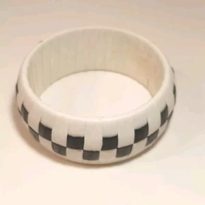 Vintage Black White Checkerboard Chunky Cuff Bangle Bracelet Mod Steampunk Woven - Picture 1 of 8