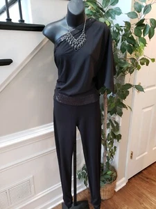 Bebe Women's Black 100% Polyester One Shoulder Off 3/4 Sleeve Jumpsuit Size S - Picture 1 of 14