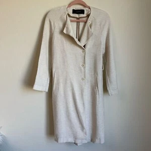 Zara Basic Cream Linen Blend Long Line Pea Coat Extra Small - Picture 1 of 15