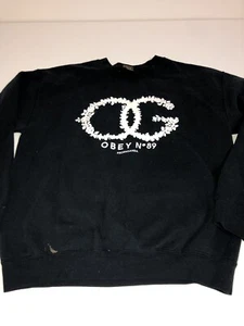 Obey Sweatshirt Women Large Black Solid OG Logo Crew Neck Pullover Cotton Medium - Picture 1 of 10