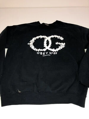 Obey 卫衣女式大号黑色纯色 OG 标志圆领套衫棉质中号 — 第 1/4 张图片