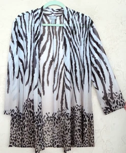 Chico's 3 L XL Artsy Animal Open Draped Jacket Top Black White Brown Tan 16 18 - Picture 1 of 3