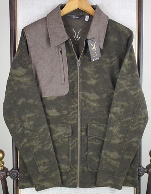 IBEX NUEVO $295 Talla Mediana Lana Boucle Para Hombres Camuflada Chaqueta Camisa Suéter Cremallera Completa Foto 1 de 4
