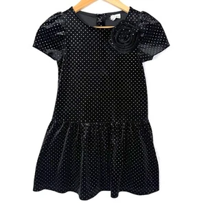Janie and Jack Metallic Dot Velvet Dropwaist Dress Toddler Girls S Black Gold - Picture 1 of 7