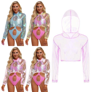Mujeres Camisas Sudaderas Sueltas Prendas para el torso Transparente Blusas Atléticas Pullovers Brillantes - Imagen 1 de 56