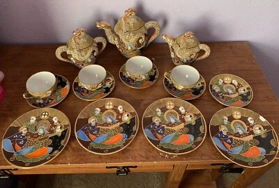 Antique Japanese Dragon Wate Porcelain Satsuma 19 Piece Tea Set - Image 1 of 4