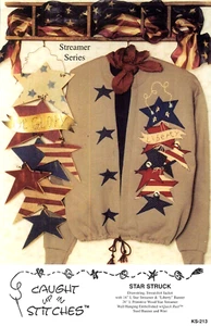 Star Struck Sweatshirt Jacket & Streamer Pattern Patriotic Applique Drawstring - Picture 1 of 3