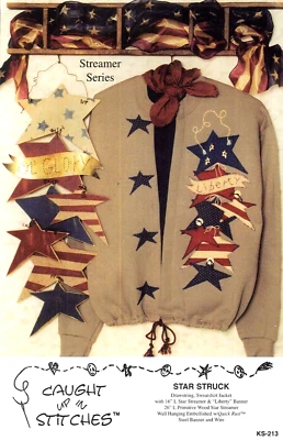 Star Struck Sweatshirt Jacket & Streamer Pattern Patriotic Applique Drawstring - Image 1 of 3
