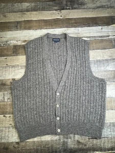 VTG Lands End Men XL Shetland Wool Vest Cable Knit Button Front Grandpa Scotland - Picture 1 of 7