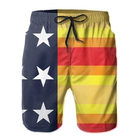 HOUSTON ASTROS Tequila Sunrise Stars & Bars Flag BOARD SHORTS Swim Trunks - XL Cover