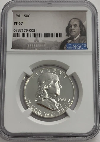 1961 NGC PF67 PROOF FRANKLIN HALF DOLLAR WHITE COINS 50c 90% SILVER PORTRAIT LBL Cover