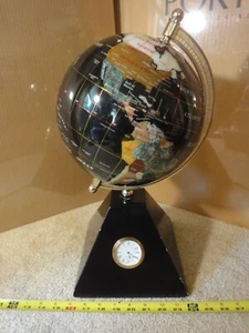 large 8" decorative semi precious stone globe. Desk, shelf clock world globe 17" - Picture 1 of 10