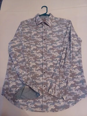 Mens Large Classic Fit Robert Graham Dress Shirt Blue Camoflauge Flip Cuff - Image 1 of 4