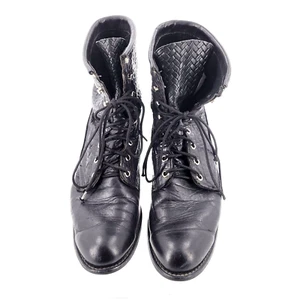 CAPEZIO Vtg Black Leather Woven Pattern Combat/Western Boots Wms  10M Lace up - Picture 1 of 8