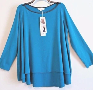 NWT Solow Brand Solid Deep Emerald Blue-Green Oversized Swing Pullover Size S - Picture 1 of 6