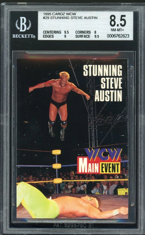 Tarjeta de novato Stone Cold Steve Austin RC 1995 CARDZ WCW Main Event BGS 8,5 casi nueva-como nueva+ Foto 1 de 2
