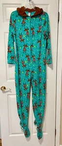 One Piece Hoodie PJ Footed Pajamas Joe Boxer Reindeer Women's Medium - Picture 1 of 5