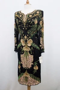 Abito vintage JASDEE lunghezza 45" pollici lavoro a mano perline e paillettes su seta stile 1174 - Foto 1 di 4
