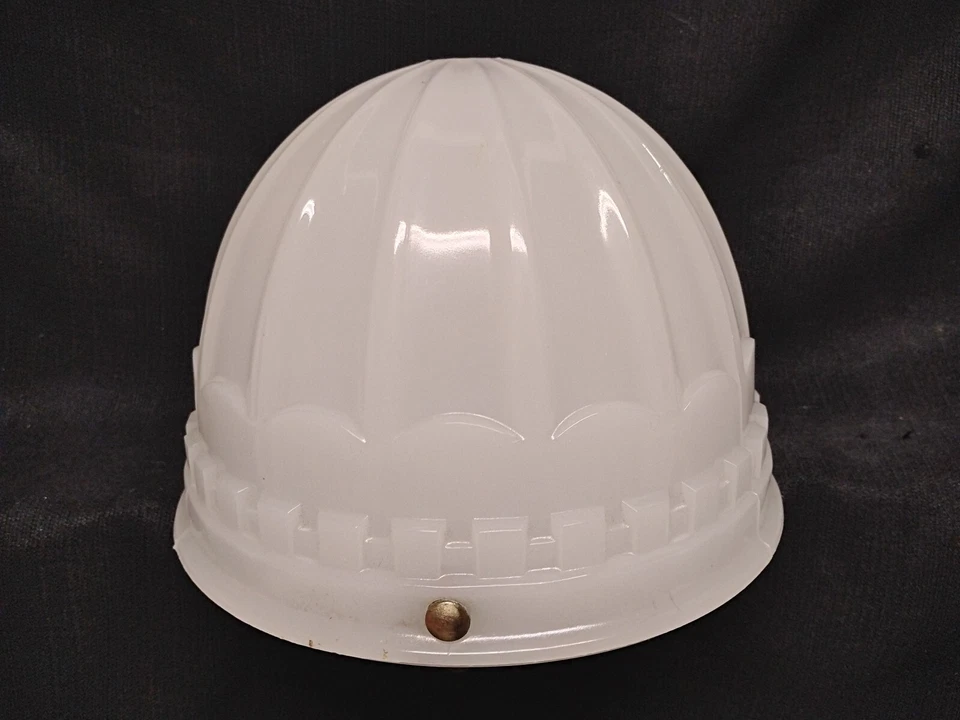 1913 Brascolite Milk Glass Pendant Greek Keys Light Shade Fixture 9" x 6" Opal - Image 1 of 4