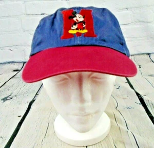 Vintage 1990s Disney Mickey Mouse "M" Hat Cap Blue Red Elastic Back by Her Hats - Picture 1 of 7