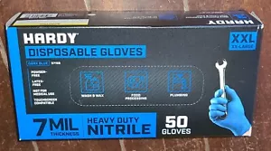 Hardy BLUE Heavy Duty XXL Nitrile Disposable Gloves ~50 Gloves Per Box~ 7 MIL - Picture 1 of 3