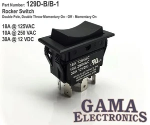 30 Amp DPDT Momentary On-Off-Momentary On Rocker Switch - 129D-B/B-1 - Picture 1 of 3