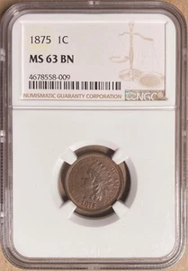 1875 NGC MS63 BN Indian Head Cent 1c - Bild 1 von 2