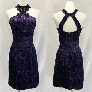 Vintage 90s purple/black choker formal/party mini pencil dress size 6 - Picture 1 of 14