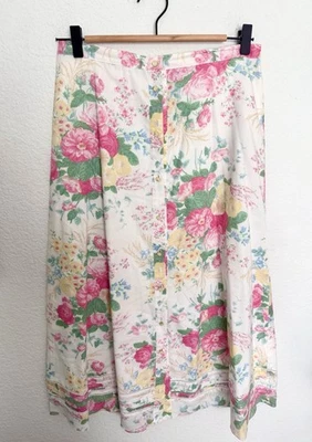 Falda midi Ralph Lauren Vintage 90 Cabbage Rose Botón Frontal Preppy Cottagecore  Foto 1 de 4