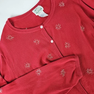 Quacker Factory Cardigan Sweater Womens 2X Red Snowflakes Christmas Beaded  - Image 1 of 4