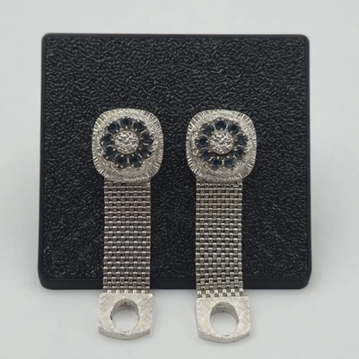 Gemelos de malla vintage Swank tono plata con piedras azules y transparentes Foto 1 de 4