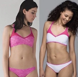 Lululemon Water Salty Swim Sport Pink White Mesh Reversible Bikini Set Small 6 - Bild 1 von 12