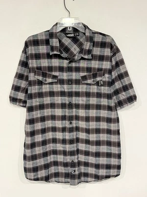 Vans Men's Shirt Size 2XL Plaid Gray Button Up Short Sleeve Poplin Top XXL - Image 1 of 4