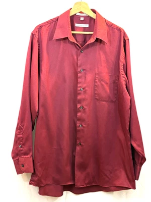 Camisa de vestir GEOFFREY BEENE satén sin arrugas con botones Borgoña XL 17 34/35 Foto 1 de 3