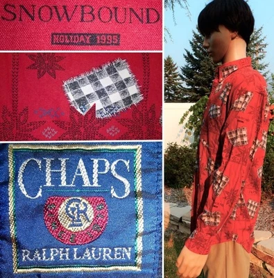 De colección Años 90 Chaps Ralph Lauren Navidad Franela Camisa Suicidio ESQUÍ Snowbound Hombres MD Foto 1 de 4