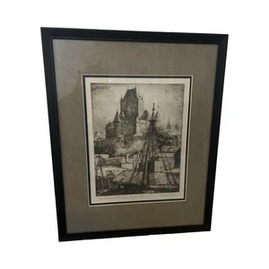 Vintage Le Château Frontenac Quebec Radierung signiert Suzanne Holden Druck gerahmt A - Bild 1 von 14
