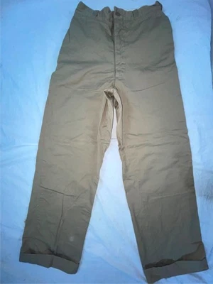 VTG 50S 60S MENS 30 X 32 KHAKI TWILL CHINO MILITARY MARINES CUFFED PANTS TROUSER - Image 1 of 4