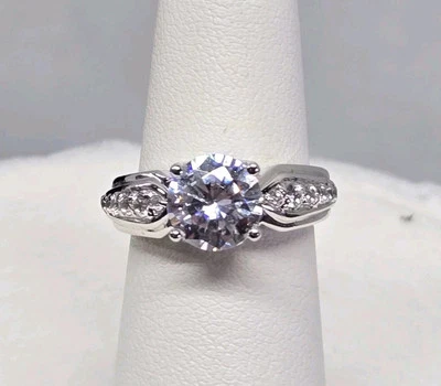 2ct. Simulated Diamond Sterling Silver Engagement Ring Size 5.5 - Image 1 of 4