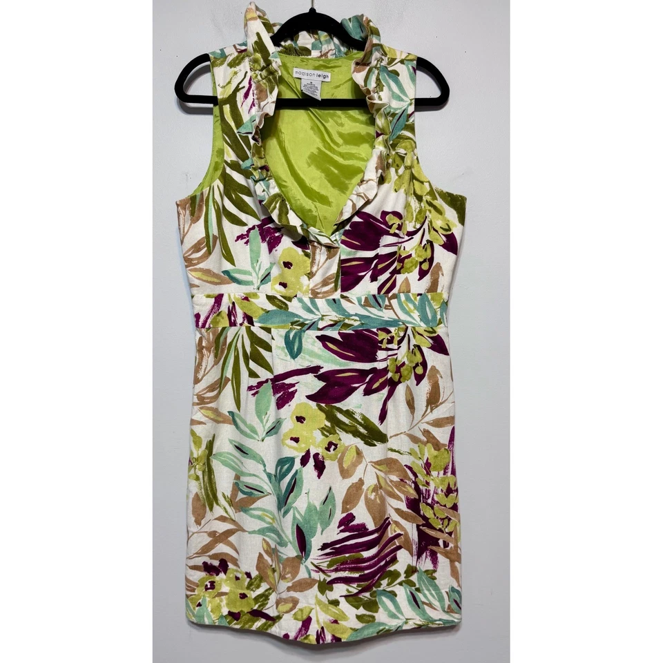 Tropicalcore Botanical Linen Dress Size 16 Coastal Grandma Resort Vacationcore - Image 1 of 4