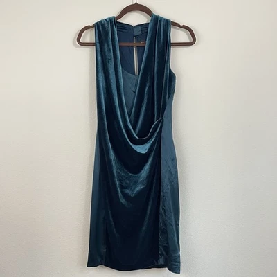 Mini Vestido Aidan Mattox Verde Azulado Terciopelo Y Funda Satén Cóctel Imitación Envoltura Talla 4 Foto 1 de 4