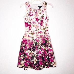 WHBM white tan pink floral fit and flare sleeveless dress size 00 - Picture 1 of 15