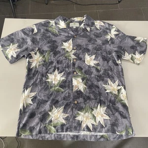 Island Shores Aloha Hawaiihemd Herren grau geblümt waschbar Seide Resort Größe L - Bild 1 von 9