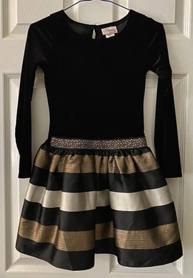 Bloome De Jeune Fille Niñas Fiesta de Vacaciones Terciopelo Vestido Manga Larga Negro Dorado 8 Foto 1 de 3