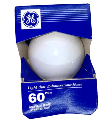 GE 60 Watt Globe Vanity Bulb Medium Base White NOS GE-B1 60G25W - Image 1 of 2