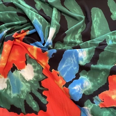 Black and Green Multicolor Poly Print Crépe de Chine Fabric - Image 1 of 2