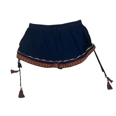 Bermuda bordada feminina Band of Gypsies azul marinho com cordão borlas tamanho grande - Imagem 1 de 4