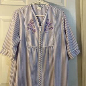 VTG Collections ETC House Muumuu Dress Violet Striped Floral Embroidered Size M - Picture 1 of 7