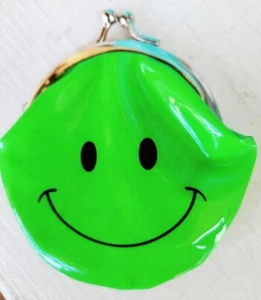 Vintage 1960'S Smiley Face LIME GREEN Coin Purse EUC FREE SHIP - Picture 1 of 1